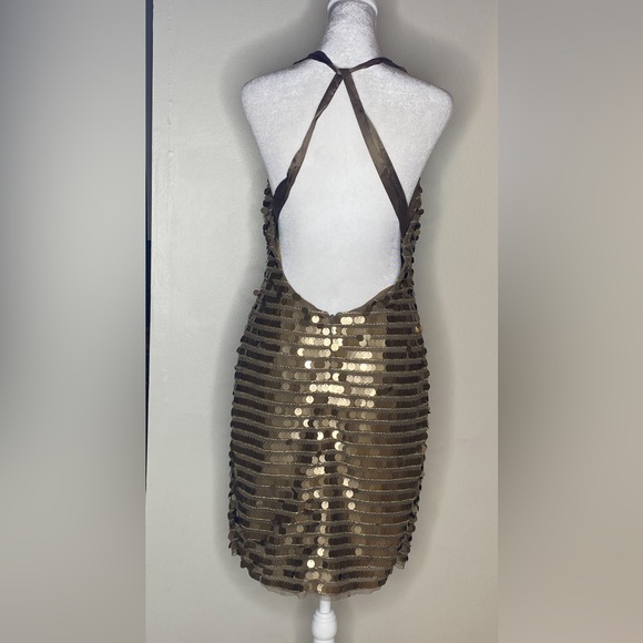NWOT! BCBG Max Azria Iman Bronze Sequin Paillet CrissCross Back Dress - Size S - Picture 4 of 9